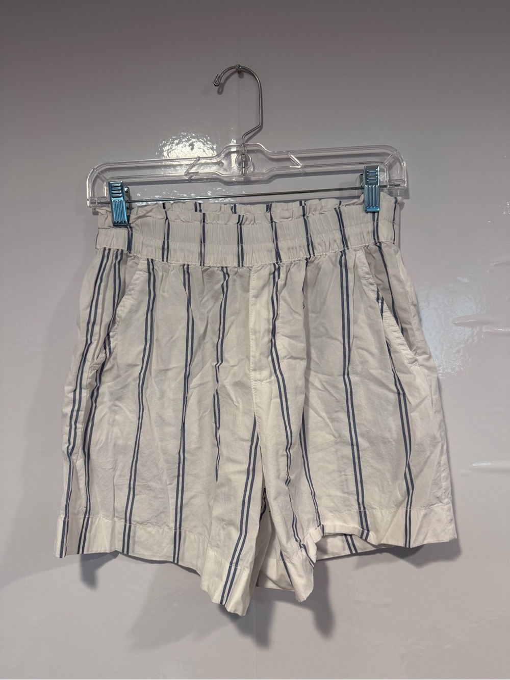 White & Navy Stripe Aerie Boxer Casual Elastic-Waist Shorts